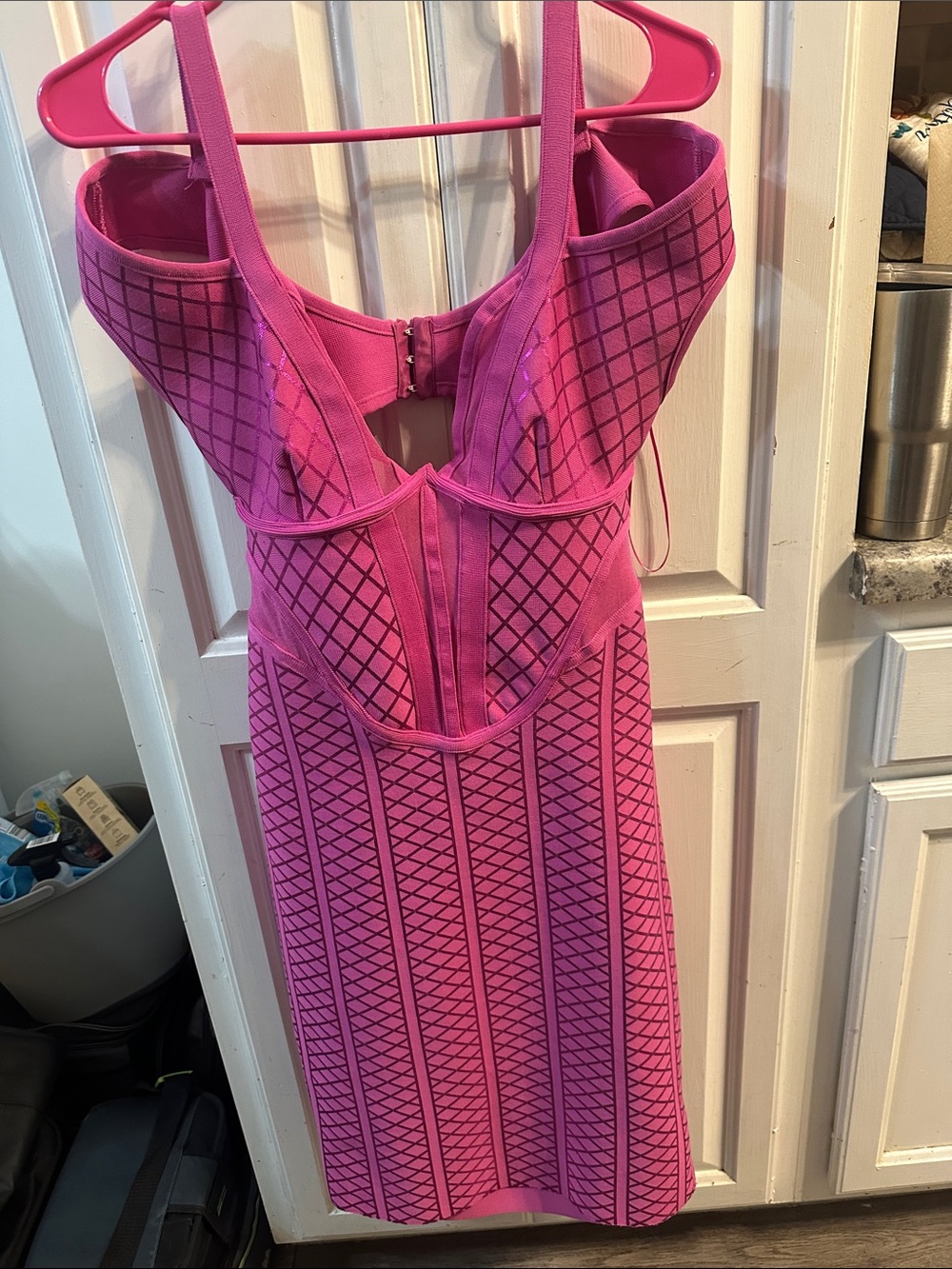 Fashion Nova Hot Pink Geometric Midi Bodycon Dress